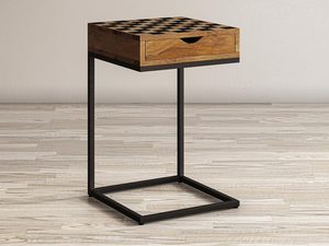 Miniaturka 5 - Stolik boczny z szufladą i wzorem szachownicy, idealny do salonu w stylu retro