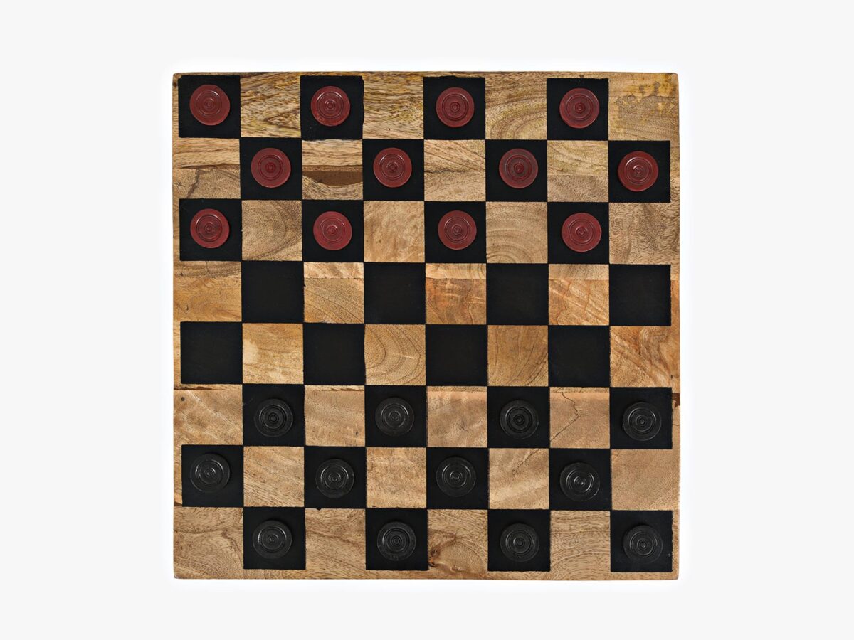 Stolik boczny z kwadratowym blatem w stylu industrialnym z wzorem szachownicy