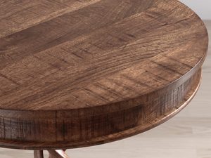 Miniaturka 3 - Okrągły drewniany stolik w rustykalnym stylu z toczoną podstawą