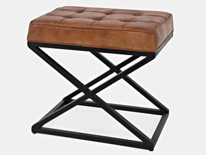 Miniaturka 2 - Pufa w stylu loftowym ze skóry w kolorze karmelowym na metalowej ramie