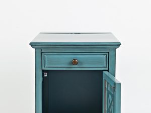 Miniaturka 3 - Otwarta drewniana szafka nocna z przeszklonymi drzwiami kolor turkusowy