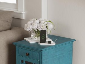 Miniaturka 8 - Drewniana szafka nocna z przeszklonymi drzwiami w stylu vintage kolor turkusowy