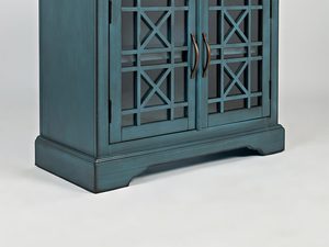 Miniaturka 3 - Drewniana komoda w stylu vintage z przeszklonymi frontami kolor turkusowy