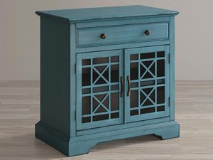 Miniaturka 5 - Drewniana komoda w kolorze turkusowym z dekoracyjnymi frontami w stylu vintage