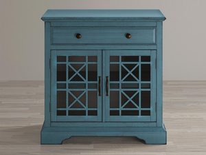Miniaturka 6 - Turkusowa drewniana komoda z dekoracyjnymi frontami w stylu klasycznym