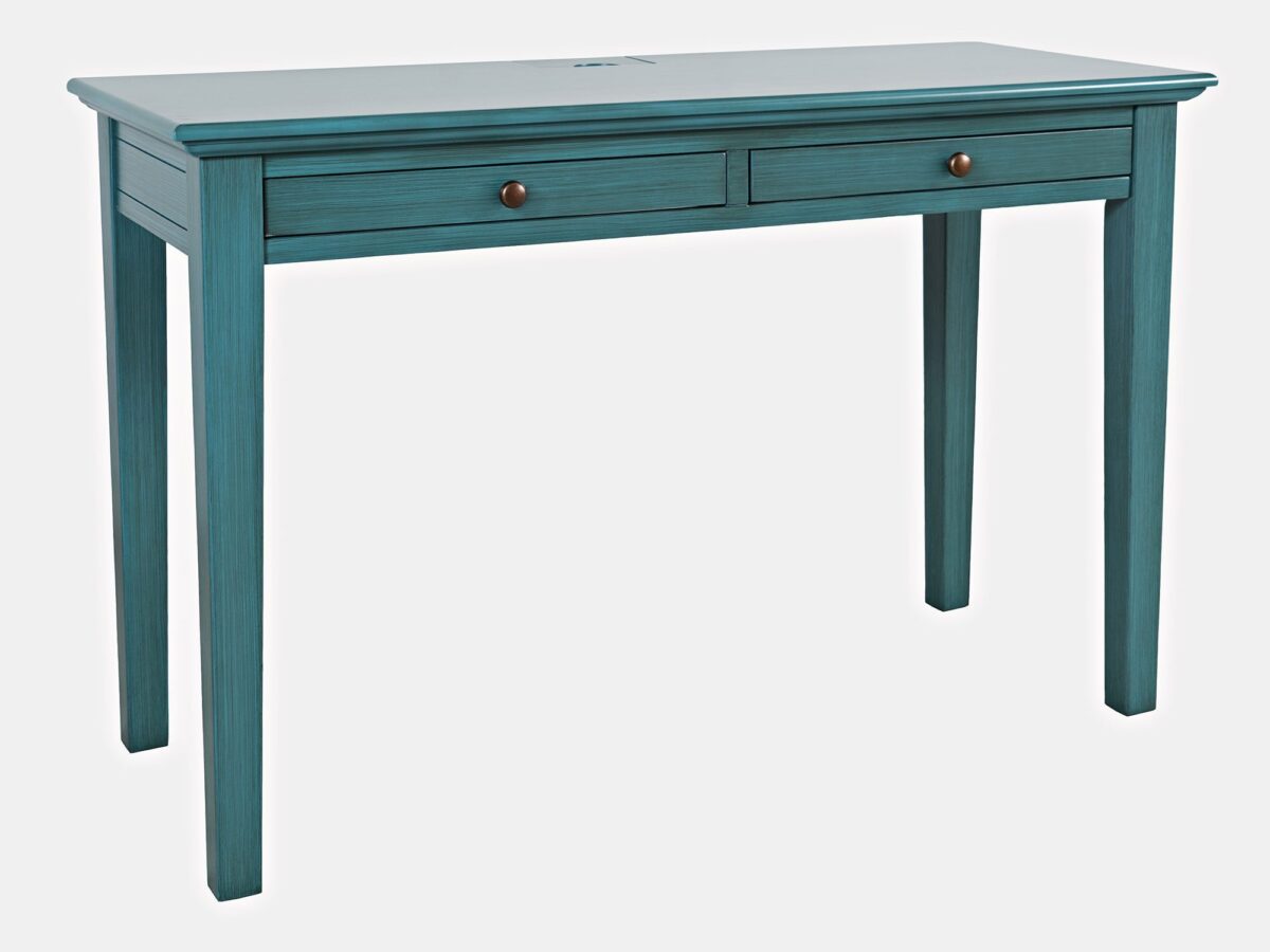 Biurko w stylu vintage z prostymi nogami i szufladami w kolorze turkusowym