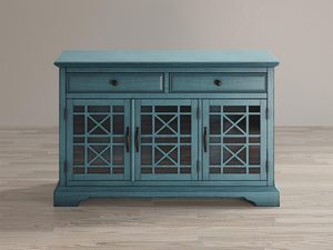 Miniaturka 7 - Drewniana komoda z przeszklonymi frontami w stylu klasycznym kolor turkusowy