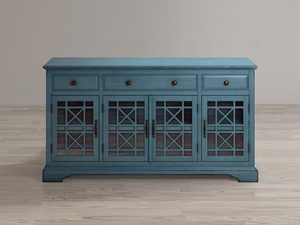 Miniaturka 4 - Drewniana komoda w kolorze turkusowym z dekoracyjnymi frontami i szufladami