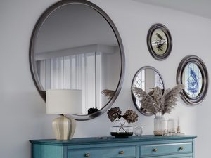 Miniaturka 8 - Komoda w stylu vintage z przeszklonymi drzwiczkami i metalowymi uchwytami