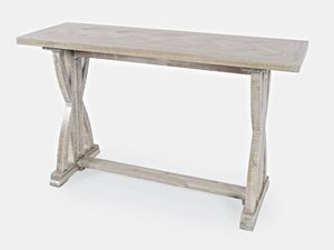 Miniaturka 4 - Stół konsolowy z drewnianym blatem i białą podstawą w stylu vintage