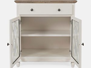 Miniaturka 4 - Komoda z przeszklonymi drzwiami i drewnianym blatem do stylowego wnętrza