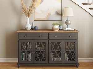 Miniaturka 1 - Drewniana witryna z przeszklonymi frontami w stylu klasycznym kolor ciemnoszary