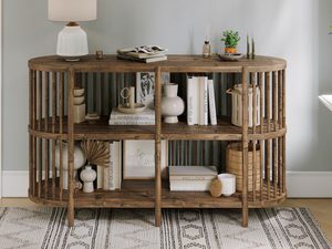 Miniaturka 5 - Regał w stylu loft z pionowymi szczebelkami i otwartymi półkami