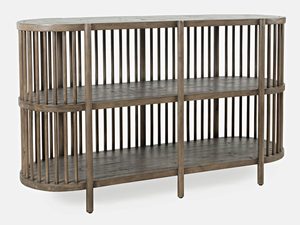 Miniaturka 1 - Półokrągły regał z drewnianymi półkami do salonu