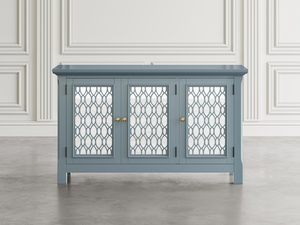 Miniaturka 6 - Komoda z dekoracyjnymi frontami i przeszklonymi drzwiami w stylu vintage