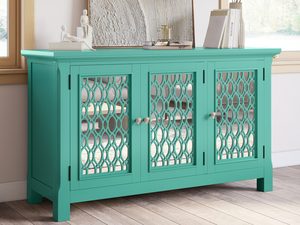 Miniaturka 4 - Komoda w stylu boho z rzeźbionymi frontami i zielonym wykończeniem