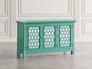 Miniaturka 5 - Stylowa zielona komoda z ażurowymi drzwiami i klasycznym designem