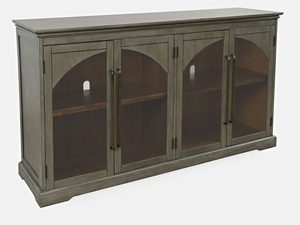 Miniaturka 1 - Drewniana witryna z przeszklonymi drzwiami i metalowymi detalami