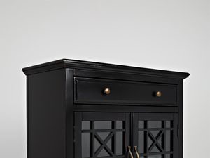 Miniaturka 1 - Drewniana szafka nocna z przeszklonymi drzwiami i szufladą w stylu klasycznym kolor czarny