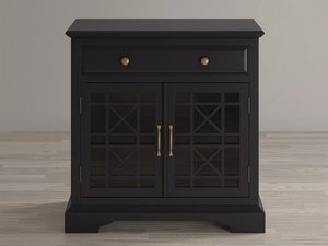 Miniaturka 4 - Czarna drewniana komoda z przeszklonymi drzwiami i szufladą w stylu vintage