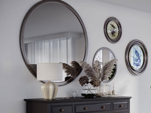 Miniaturka 11 - Czarna drewniana komoda z przeszklonymi drzwiami i dekoracyjnymi frontami w stylu klasycznym