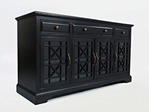 Miniaturka 3 - Drewniana komoda z trzema szufladami i przeszklonymi drzwiami w stylu klasycznym kolor czarny