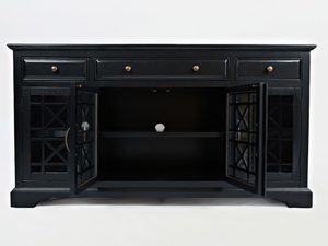 Miniaturka 4 - Drewniana komoda z otwartymi drzwiami i półkami w stylu klasycznym kolor czarny