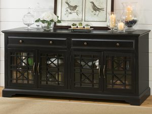 Miniaturka 6 - Czarna komoda z przeszklonymi drzwiczkami w eleganckim stylu