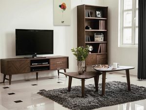 Miniaturka 5 - Drewniana witryna z dekoracyjnymi frontami i przeszklonymi drzwiami w stylu industrialnym kolor ciemny brąz