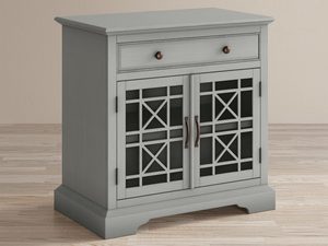 Miniaturka 5 - Drewniana komoda z przeszklonymi drzwiami i szufladą w stylu klasycznym kolor szary