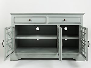 Miniaturka 6 - Drewniana komoda z otwartymi drzwiami i półkami w stylu klasycznym kolor szary