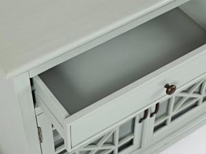 Miniaturka 4 - Szara drewniana komoda z przeszklonymi drzwiami i szufladami w stylu klasycznym