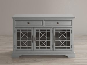 Miniaturka 8 - Drewniana komoda z trzema szufladami i przeszklonymi drzwiami w stylu klasycznym kolor szary