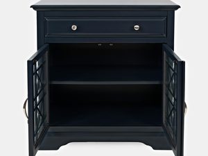 Miniaturka 3 - Czarna drewniana komoda z otwartymi drzwiami i półkami w stylu klasycznym