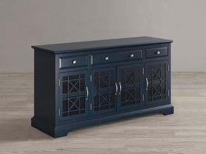 Miniaturka 6 - Drewniana komoda z trzema szufladami i przeszklonymi drzwiami w stylu klasycznym kolor czarny