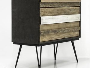Miniaturka 5 - Drewniana komoda z dekoracyjnymi frontami i metalowymi nogami w stylu industrialnym kolor naturalny
