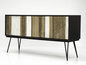 Miniaturka 1 - Detal dekoracyjnych frontów drewnianej komody w stylu industrialnym kolor naturalny