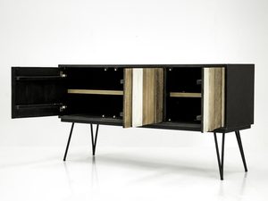 Miniaturka 2 - Czarno-brązowa komoda z otwartymi drzwiami i półkami w stylu industrialnym kolor naturalny