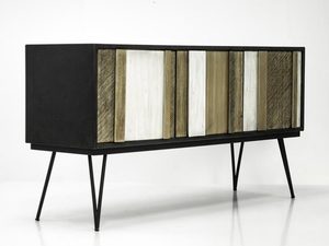 Miniaturka 4 - Czarna komoda z dekoracyjnymi frontami i metalowymi nogami w stylu industrialnym kolor naturalny