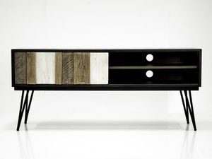 Miniaturka 2 - Czarno-brązowa komoda z otwartymi półkami i kolorowymi frontami w stylu industrialnym