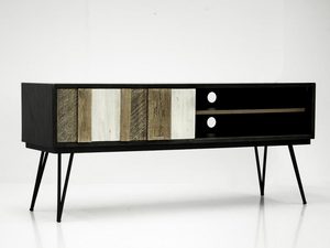 Miniaturka 3 - Czarno-brązowa komoda z dekoracyjnymi frontami w stylu industrialnym kolor naturalny