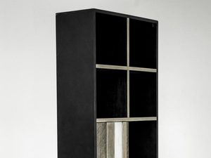 Miniaturka 4 - Wysoka czarna witryna z otwartymi półkami i kolorowymi frontami w stylu industrialnym