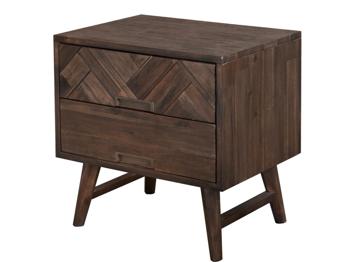 Szafka nocna retro z intarsją w jodełkę – Willowbrook