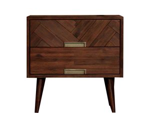 Miniaturka 4 - Drewniana szafka nocna z dekoracyjnymi frontami i metalowymi uchwytami w stylu industrialnym kolor ciemny brąz