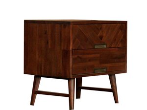 Miniaturka 5 - Drewniana szafka nocna z dekoracyjnymi frontami i metalowymi uchwytami w stylu industrialnym kolor ciemny brąz