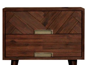 Miniaturka 7 - Drewniana szafka nocna z dekoracyjnymi frontami w stylu industrialnym kolor ciemny brąz