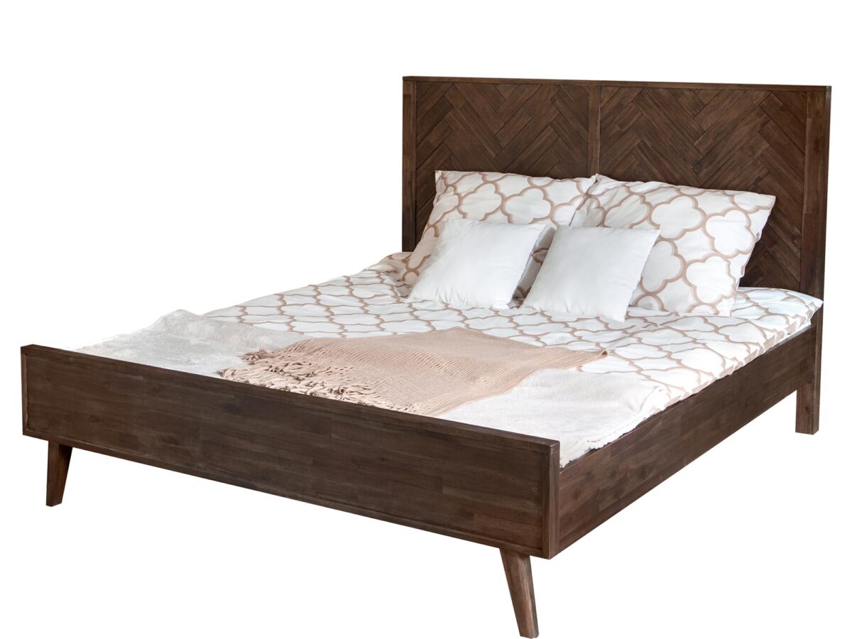 Łóżko 140cm retro z intarsją w jodełkę – Willowbrook