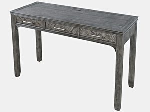 Miniaturka 2 - Ciemnoszare drewniane biurko z dekoracyjnymi frezami w stylu vintage