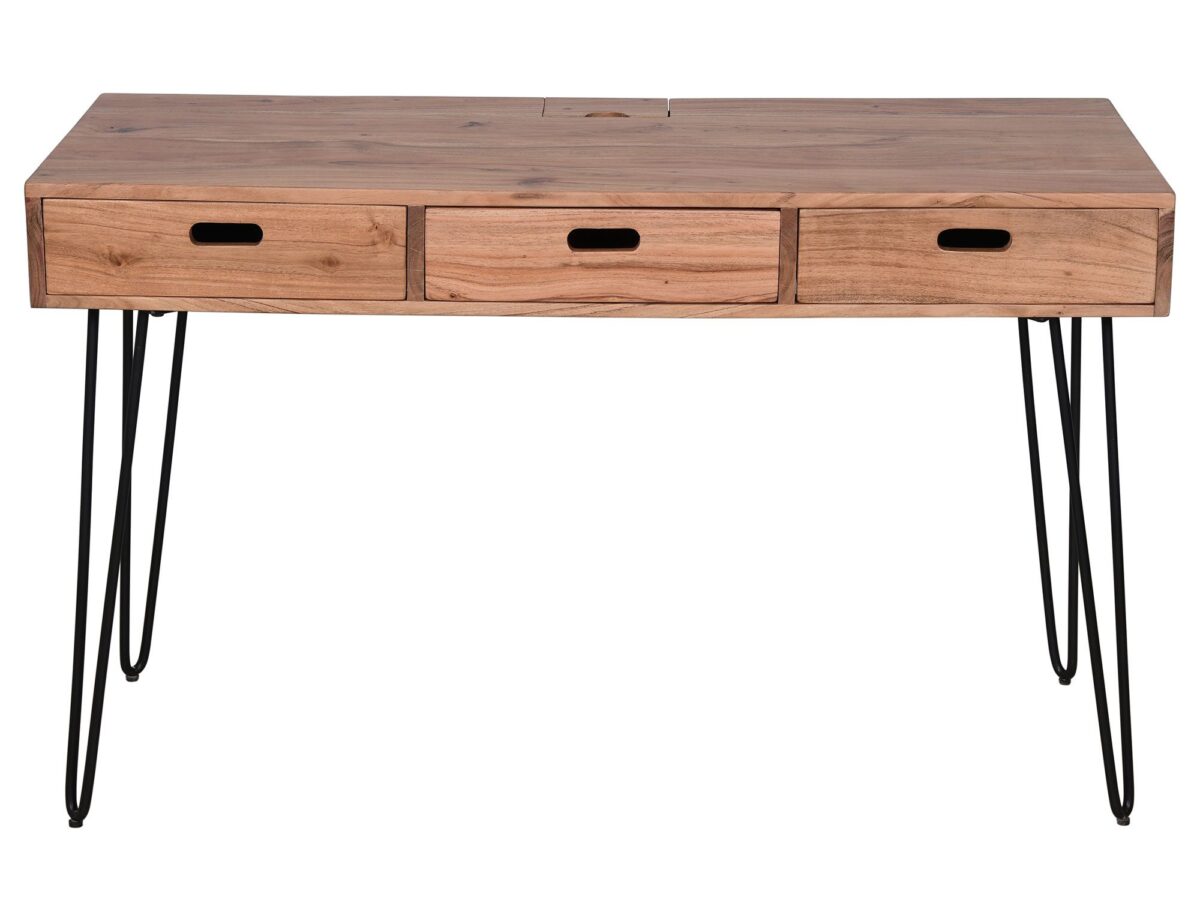 Biurko loftowe w naturalnym drewnie z funkcjonalnymi gniazdami USB – Avola