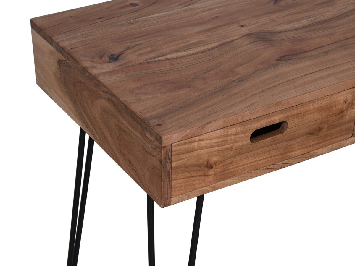 Drewniane biurko z metalowymi nogami do industrialnych wnętrz